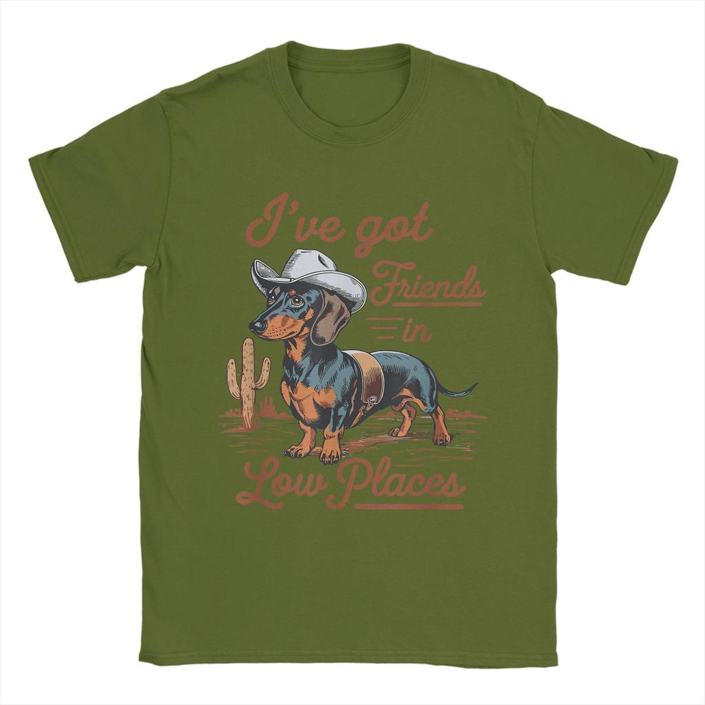 Oversized T-Shirt Summer I've Got Friends In Low Places funny Dachshund Wiener Dog T Shirts for Man Short Sleeve Clothing