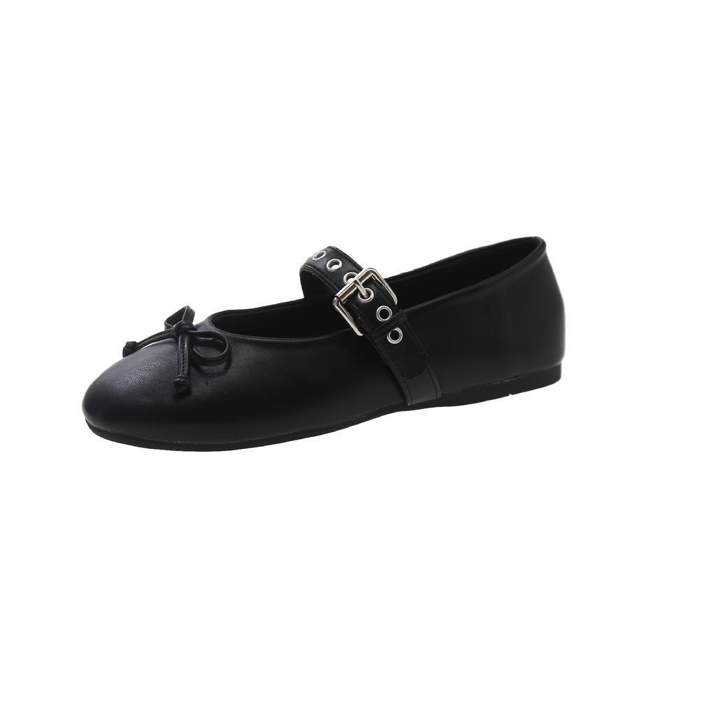 Single Shoes Spring Casual One-word Buckle Ballet Flats Bow Mary Jane Single Shoes Tide