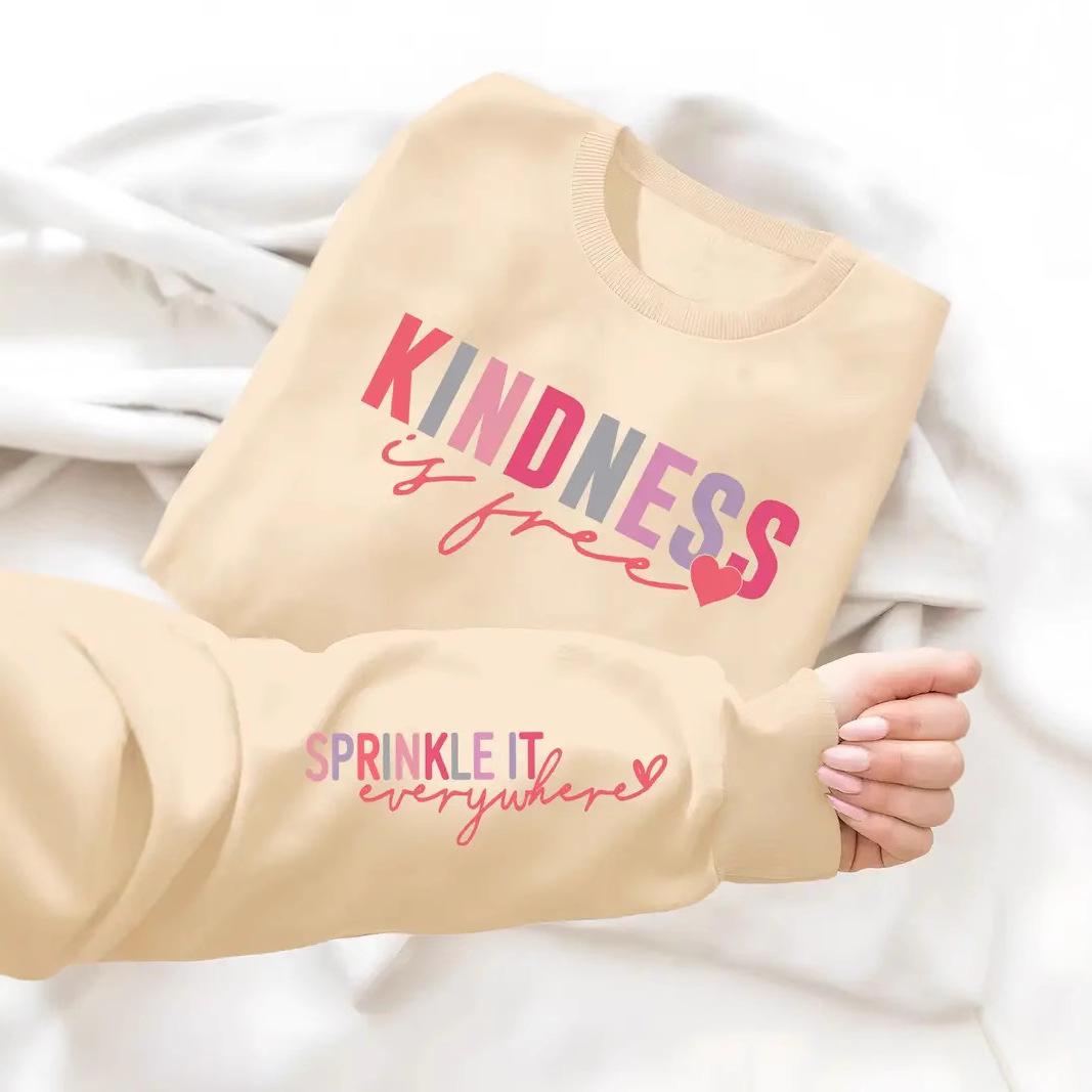 

Доброта Большой размер Круглый вырез Принт букв Хлопковый Свитшот с длинным рукавом - Европейский и американский весенне-осенний стиль XL хаки