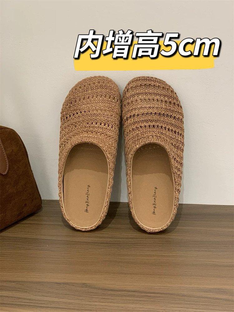 

[youshilai] Platform Birkenstocks slippers 2025 summer half-pedal slippers woven bag head slippers 40