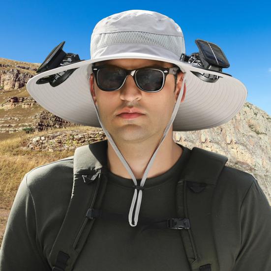 Solární klobouk s ventilátorem a širokým okrajem, ventilátory s duálním napájením, baterie 800 mAh, venkovní rybářský klobouk pro turistiku, cyklistiku, rybaření