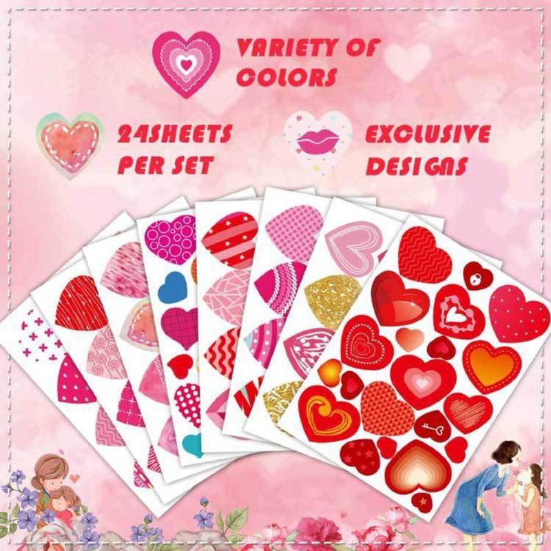 Heart Shaped Stickers Pack of 24 Love Decorative Stickers Valentines Stickers for Kid Love Stickers Gift for DIY Cards
