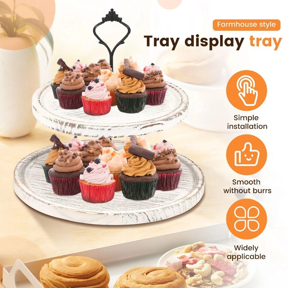 Decorative Wooden Cupcake Stand 2/3-Layer Cake Serving Tray Round Tiered Fruit Plate  Christmas