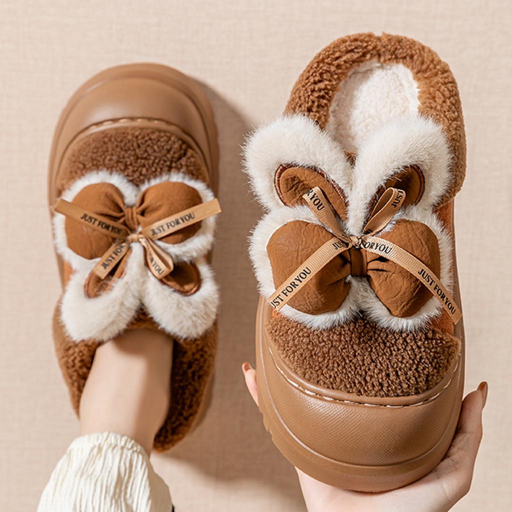 Bow Cotton Slippers 2025 New Winter Bag Heel Outdoor Wear Indoor Home Plush Platform Cotton Shoes
