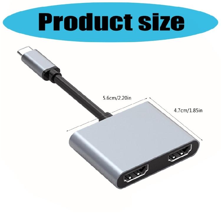 Aluminum USB C Adapter Dock Double HDTV 4K 60Hz Output Type C to HDTV Splitter for Double Monitors