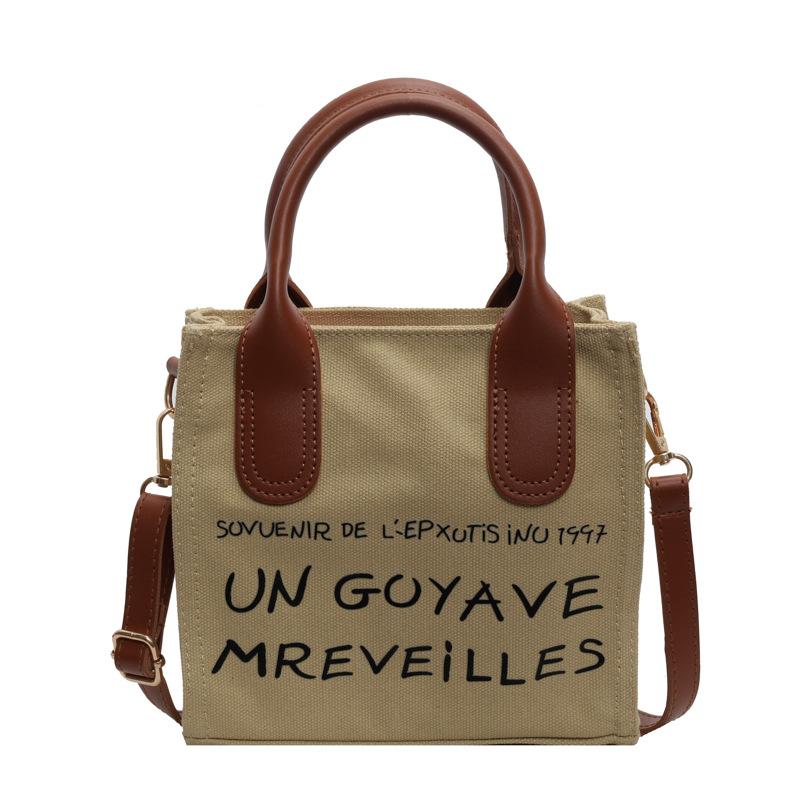 

Canvas small bag 2025 new Korean student fashion messenger handbag letter printing shoulder small square bag хаки