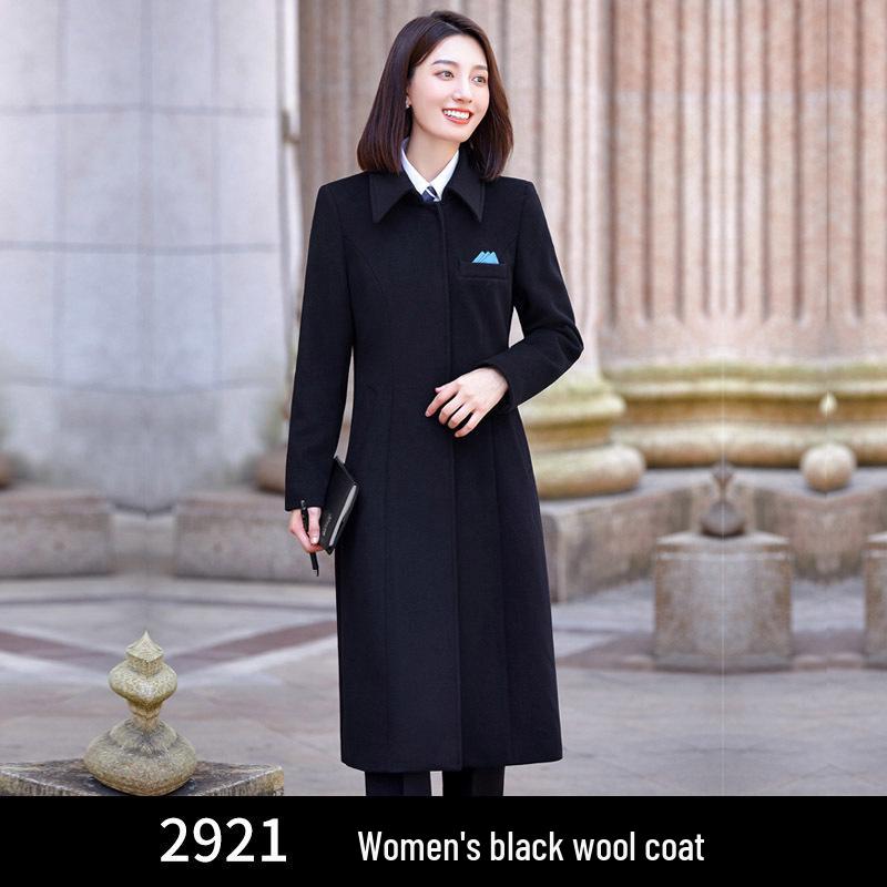 Women's Long Woolen Winter Coat - Unisex Hotel Business Workwear