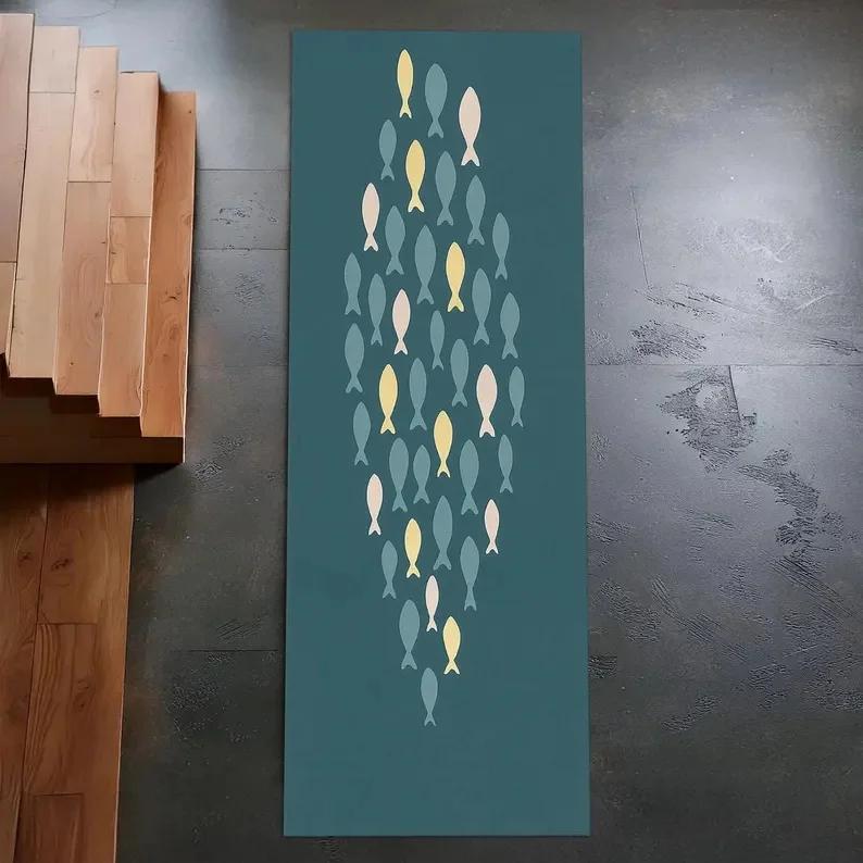 Alfombra Corredora 3D de Peces Diseño de Camino de Piedra Ondulado Alfombra Súper Suave Absorbente Antideslizante para Cocina Sala de Estar Pasillo Decoración del Hogar