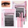 144 Stück 5D Cluster Wimpern Kit Gemischt 10-16mm D-Schwung Flauschiges DIY Wimpernverlängerungs-Set mit Kleber, Versiegelung und Pinzette