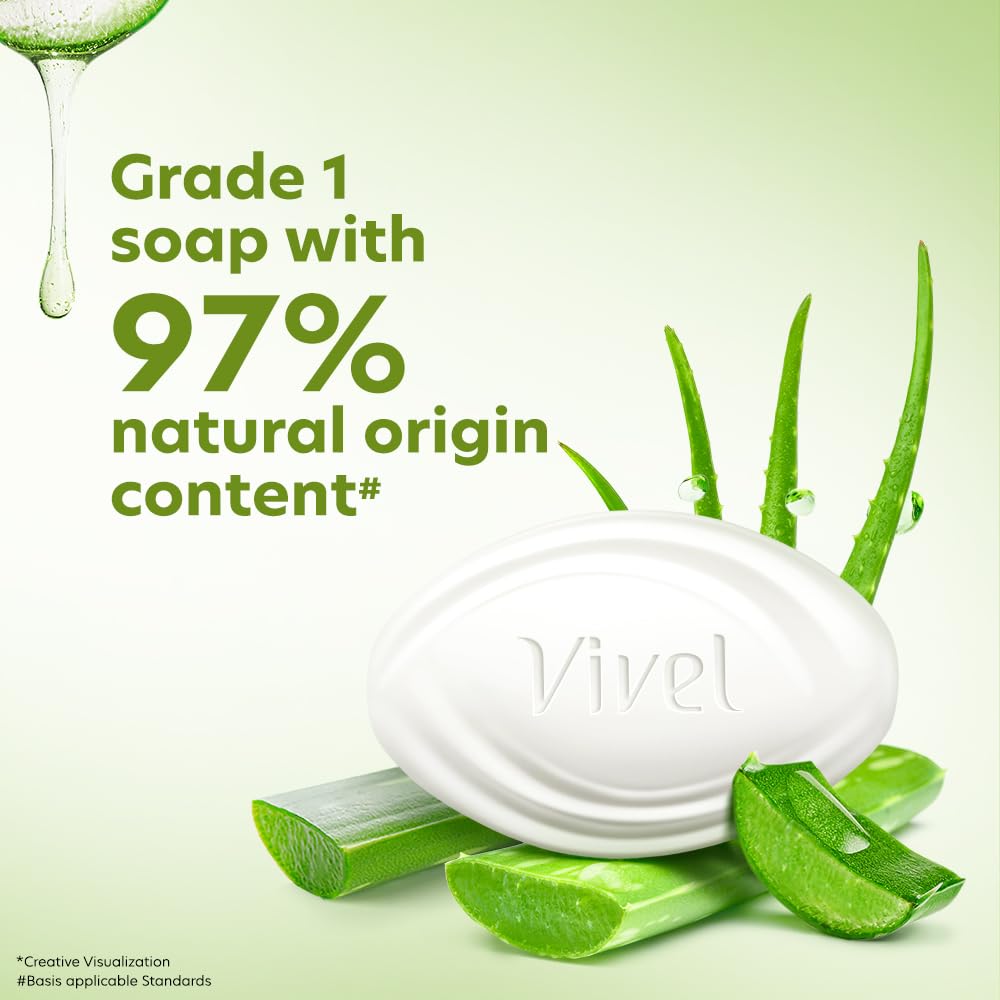 Vivel Aloe Vera Grade 1 Bathing Soap with Vitamin E for Soft Glowing skin, 600g (150g - Pack of 4), Soap for Women & Men, For All Skin Types