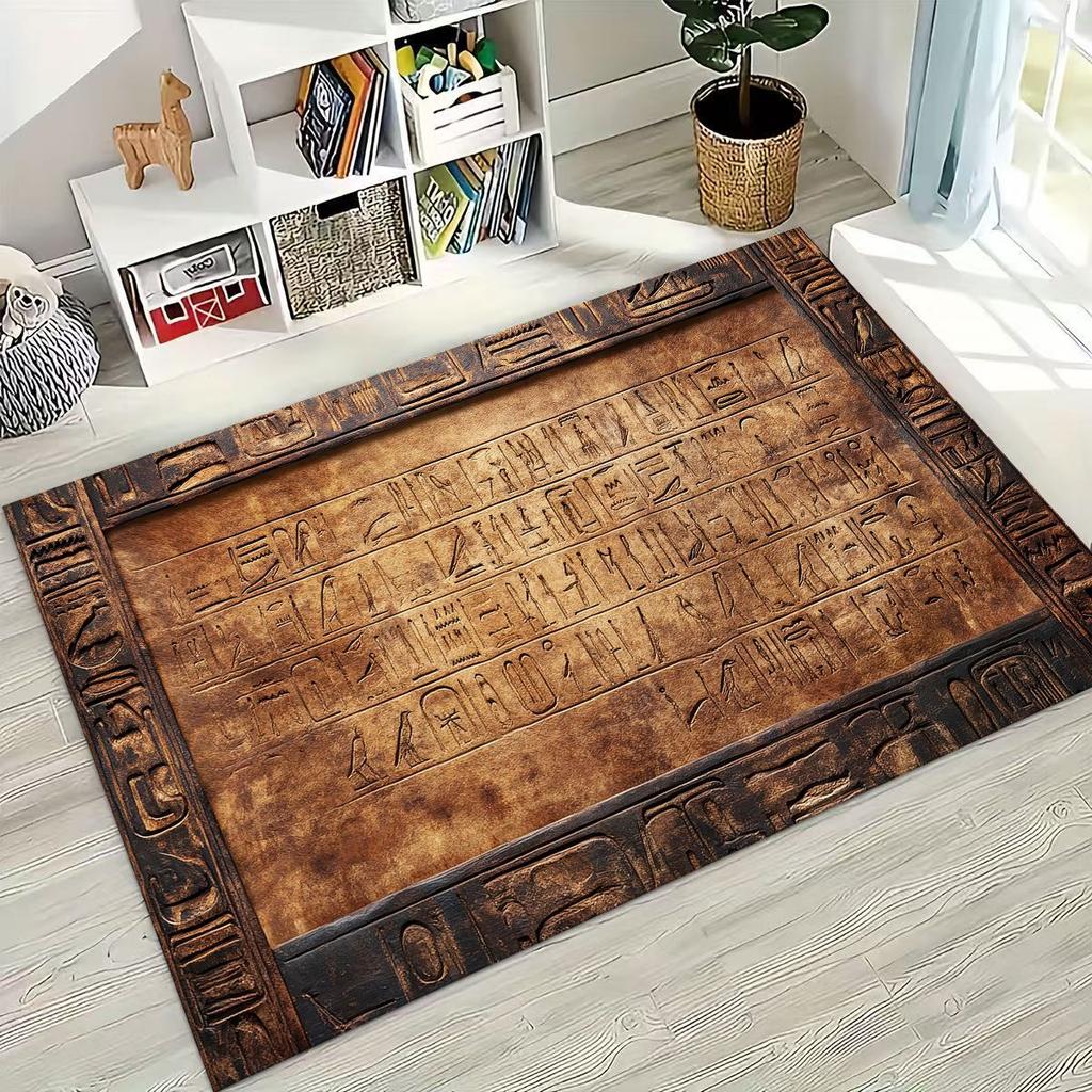 Ancient Egyptian Hieroglyphic Symbols Carved Murals Rug Carpet for Bedroom Living Room Sofa Doormat Decor,Kid Non-slip Floor Mat