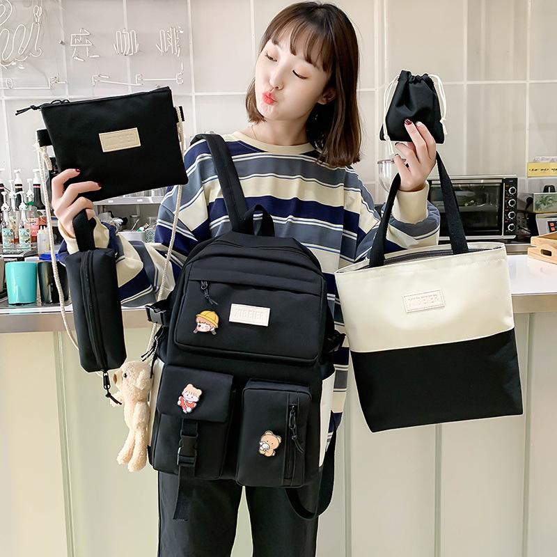 School bag female high school campus backpack large capacity canvas college student backpack female