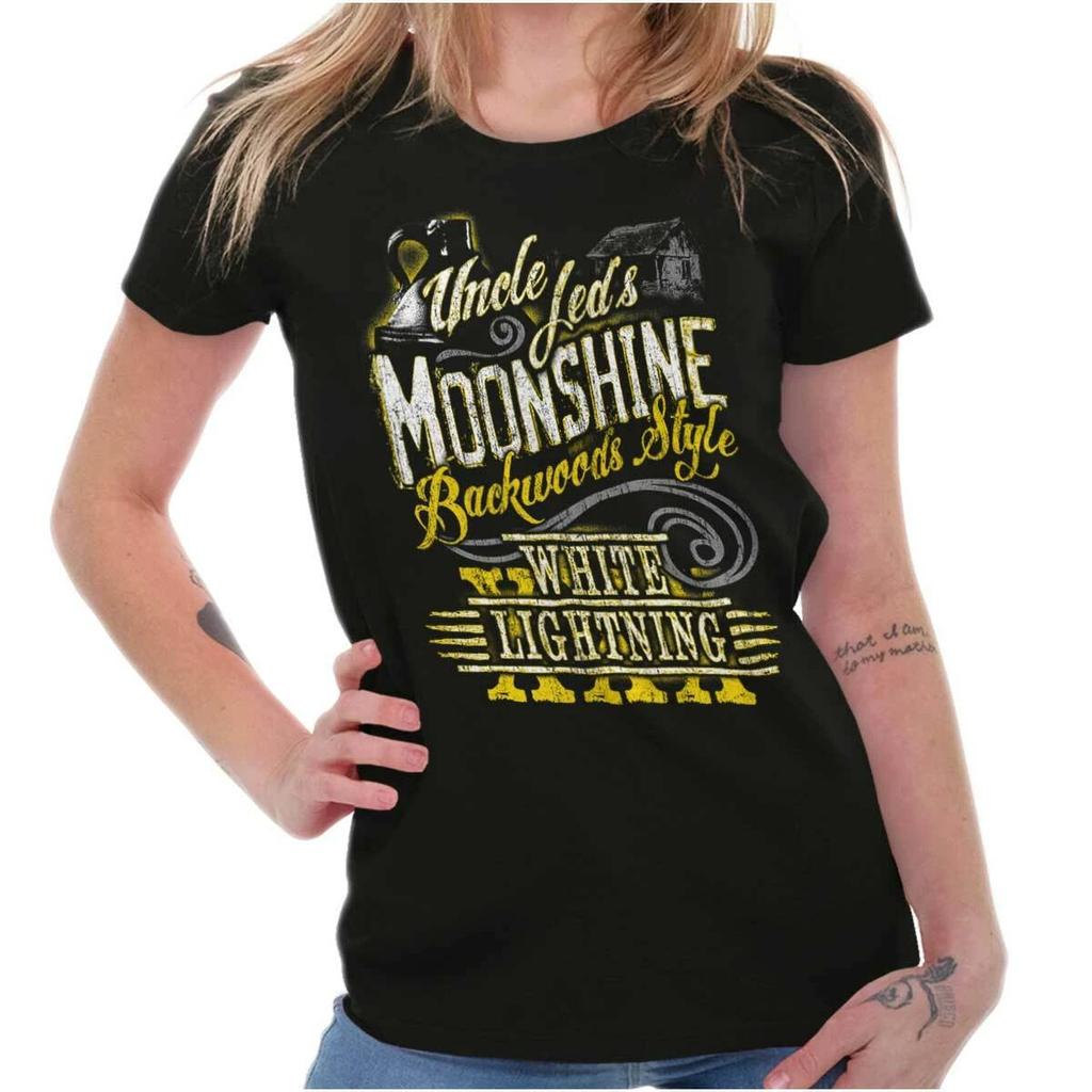 Vintage Uncle Jeds Moonshine Backwoods Style Womens Top Junior Graphic Tee