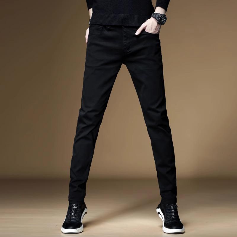 Men's Slim Straight Black & Gray Jeans: 2025 Fashion Elastic Skinny Casual Trousers