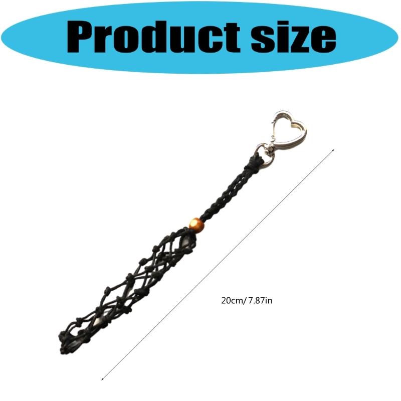 Handwoven Waxed Cord Keychain Net Pocket Bag Charm For Bags Backpacks And Accessories Fashionable Keyring