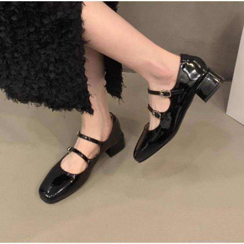 

Новые женские туфли Мэри Джейн для женщин, ретро, на среднем каблуке, женские одинарные, глянцевые, мягкие, удобные балетки, zapatos mujer 39 чёрный