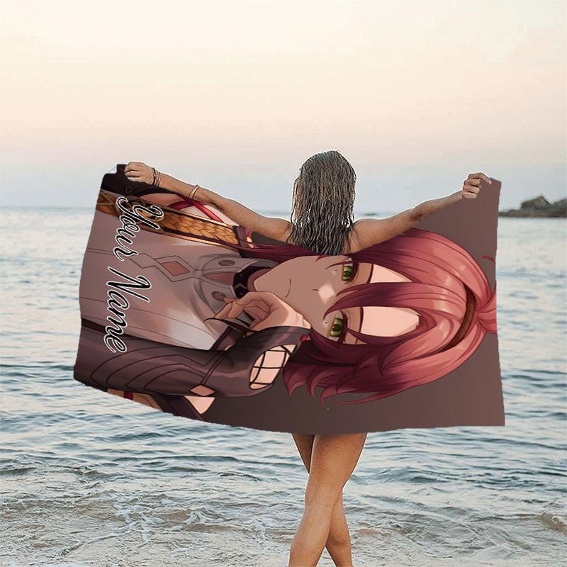 1pc Genshin Impact Beach Towel with Custom Name, Beach/Swimming/Bath/Picnic/Camping Towel, Suitable for Seaside Beaches