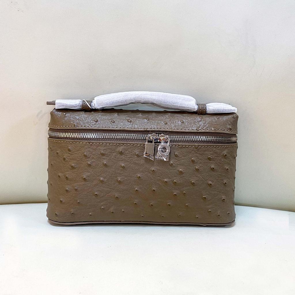 2026 New Head Layer Leather LP19 Lunch Box Bag Fashion Ostrich Pattern Fashion Versatile Single Shoulder Crossbody Makeup Bag