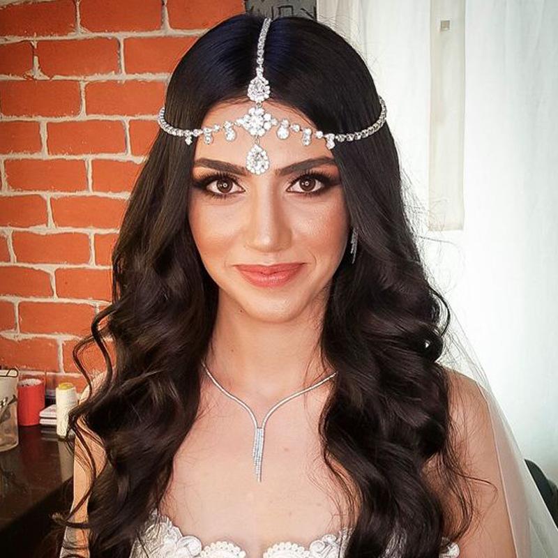 Vintage Trend Rhinestone Head Chain Forehead Headband Indian African Bohemian Hair Accesories Crystal Fringe Tiara Headdress