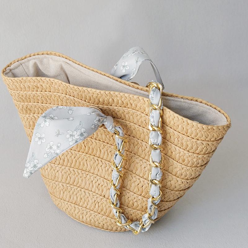 New Fashion Brand Woman Handbag Accessory Chains Detachable Floral Print Gold Silver Metal Silk Shoulder Strap Women DIY Chain Bag Handles