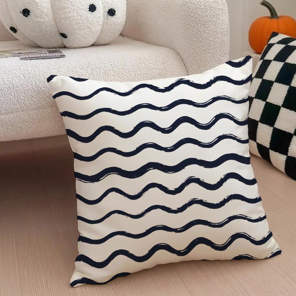 Black And White Striped Geometric Rectangle Art Cushion Cover Throw Pillow Cover Hidden Button Durable Polyester Chair Cushion