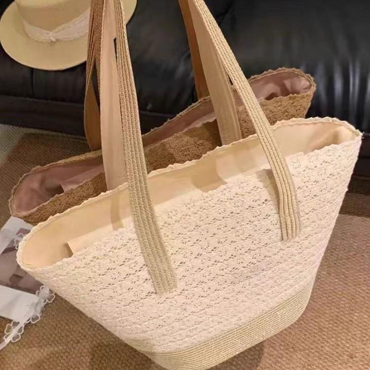 Women's Bag Ins New Simple and Fashionable Straw Bag Large Capacity Underarm Shoulder Hollow Woven Beach Bag Women