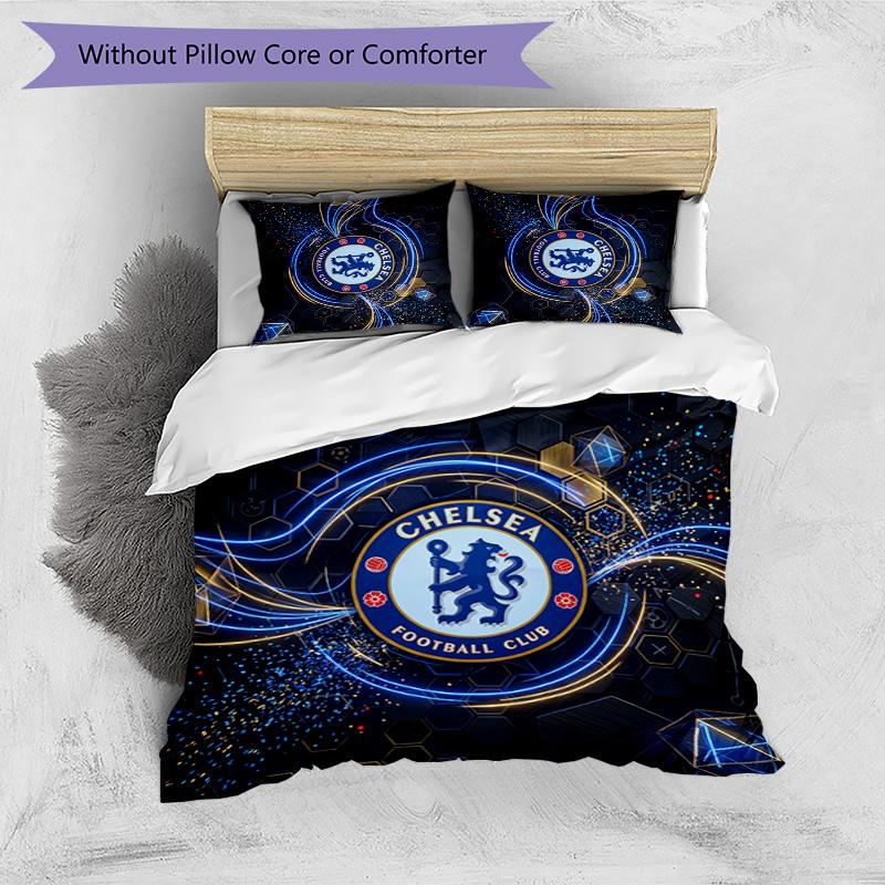 Chelsea FC Pattern Printed 3PCS Bedding Set Soft Skin-Friendly Washable Duvet Cover & Pillowcases Set All Season Bedroom
