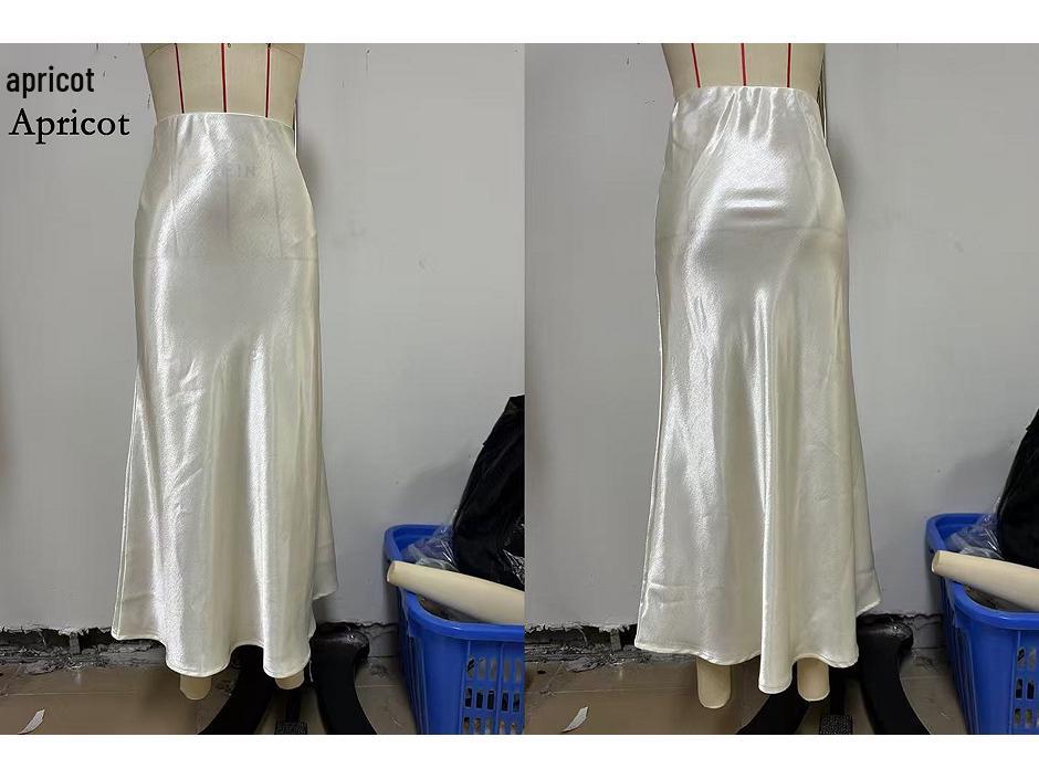 Women's Satin Acetate Light Luxury Elegant Skirt for Spring, Summer, and Autumn