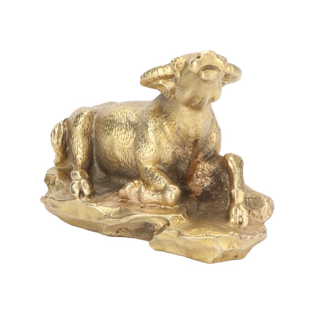 Brass Bull Ornament Lying Position Statue Wall Street Bull With Base for Tea Pets Small Craft