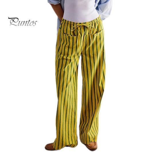 

Женские повседневные брюки со средней посадкой и карманами на шнурке, длинные брюки с принтом в вертикальную полоску, прямые широкие брюки, уличная одежда L жёлтый