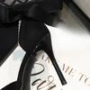 Tacones Altos para Mujer Cómodos de Gama Alta Nuevos Negros Puntiagudos de Tacón Fino Moda para Mujer Sandalias con Correa y Hebilla de Lazo Zapatos Individuales