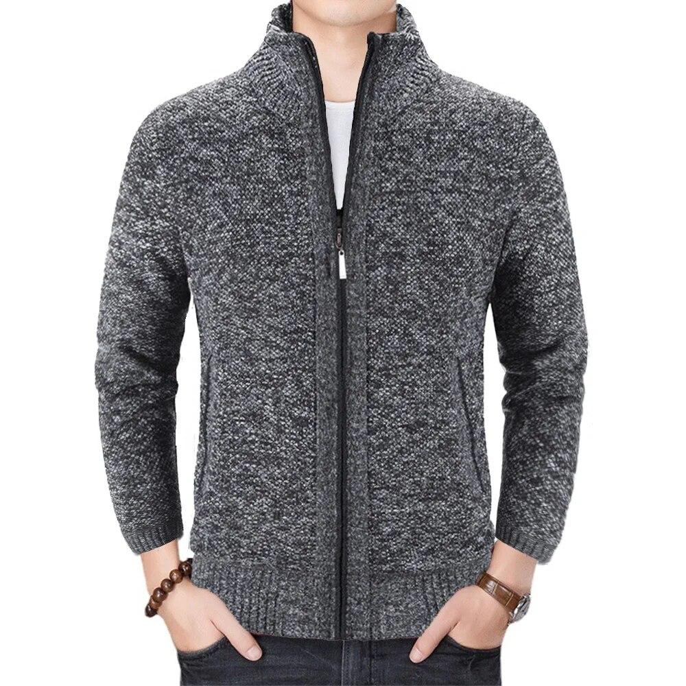 2024 Autumn Winter New Men's Jacket Slim Fit Stand Collar Zipper Jacket Men Solid Cotton Thick Warm Men Sweater