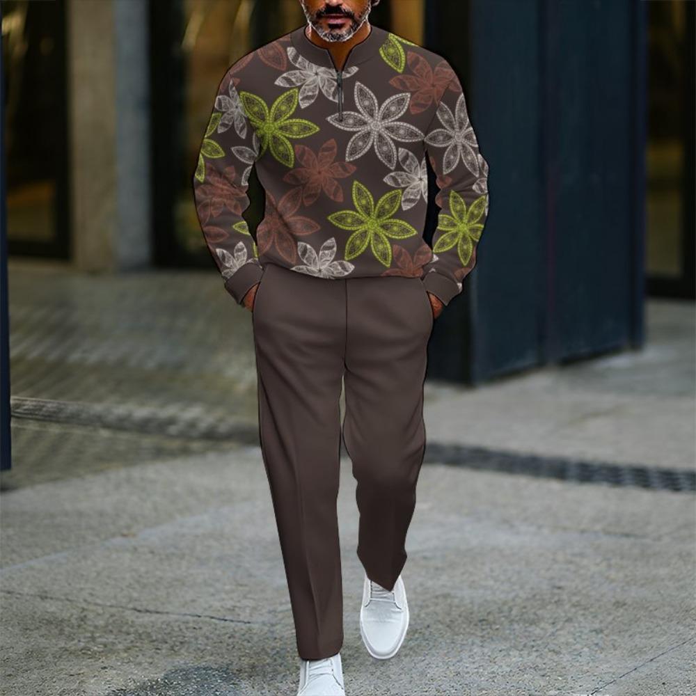 Spring Autumn 3D Printed Fashion Men's Long-Sleeved Sets Half-Zipper Stand-Up Collar Men's Casual Sportswear Two-Piece Set