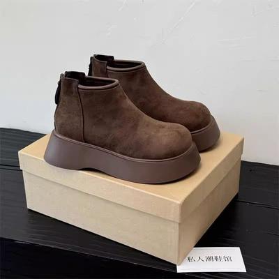 Increase the Height of Simple Non-slip Cotton Boots, Elegant Temperament, Simple Solid Color Round Head Snow Boots, High Value and Versatile