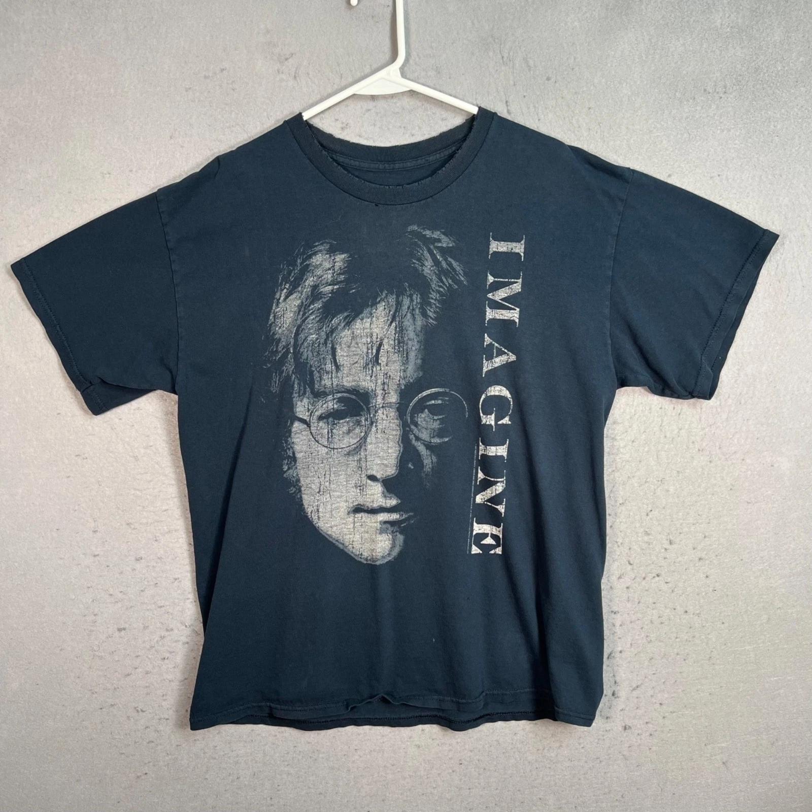 John Lennon Imagine Graphic T-Shirt Mens Size Medium Black Distressed S