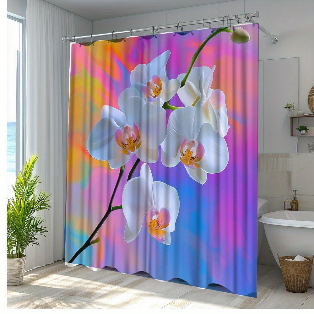 1Pc Colorful Orchid Shower Curtain Elegant Bathroom Decor Polyester Fabric Bathtub Partition Curtain Includes 12 Hooks