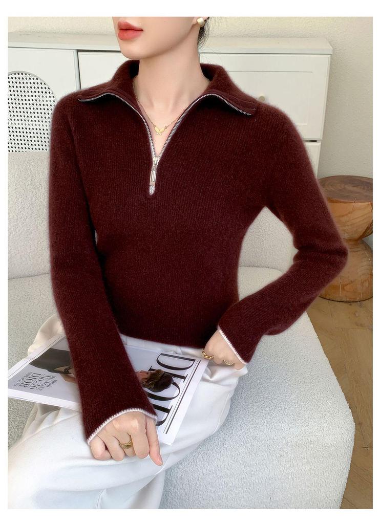 2025 A/W Women's Ribbed Cashmere Half-Zip Stand Collar Sweater