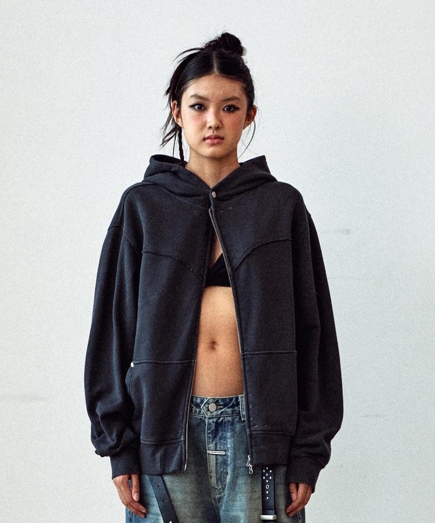 Thevinylhouse Dyed Hoodie Zip-Up Charcoal