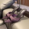 Fashion Crystal High Heels Slippers Pointed Toe Heeled Sandals Women Shoes 2025 Summer New Fad Stilettos Pumps Dress Zapatillas De Mujer