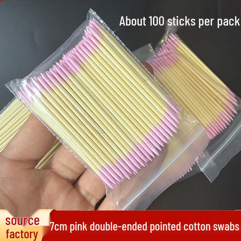 Double-Ended Pink Cotton Swabs: Makeup, Tattooing, Eyeliner, Toothpick, Remover - Ultra-Fine Wooden Stick