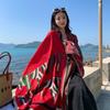 Ethnic Shawl Scarf Seaside Sunscreen Beach Silk Scarf Red Big Yarn Women'S Desert Travel Ladies Po Accessories Ladies