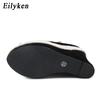 Fashion Eilyken Platform Sandals Women High Quality Flock Fabric Peep Toe Fashion Buckle Strap Wedge Heels Dress Ladies Shoes