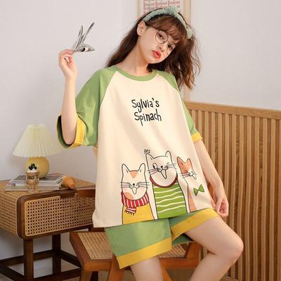 Women's Pajamas Set Summer Cute Cartoon Print Leisure Young Girls Sleepwear Short Sleeve Tops and Shorts Pijamas Women Homewear