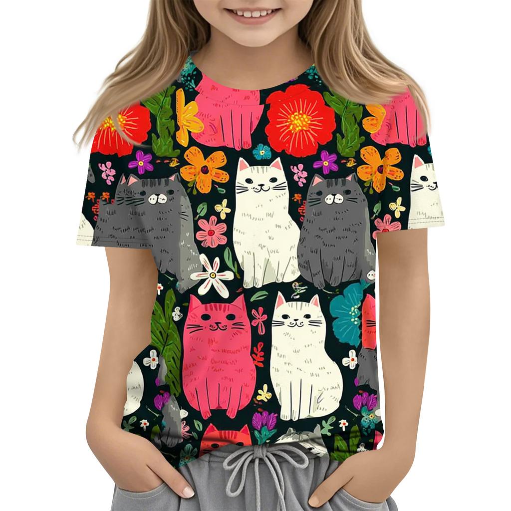 Children's Printed Round Neck Short Sleeved Casual T-shirt