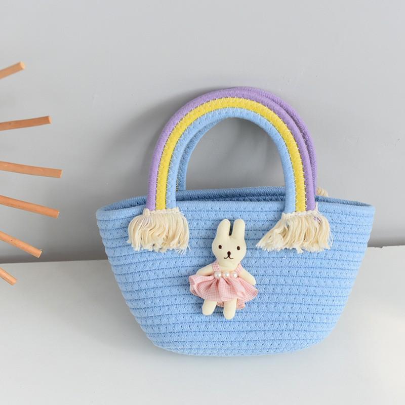 Girls 'bag Korean Rainbow Cloud Handbag Children's Woven Bag Large-capacity Straw