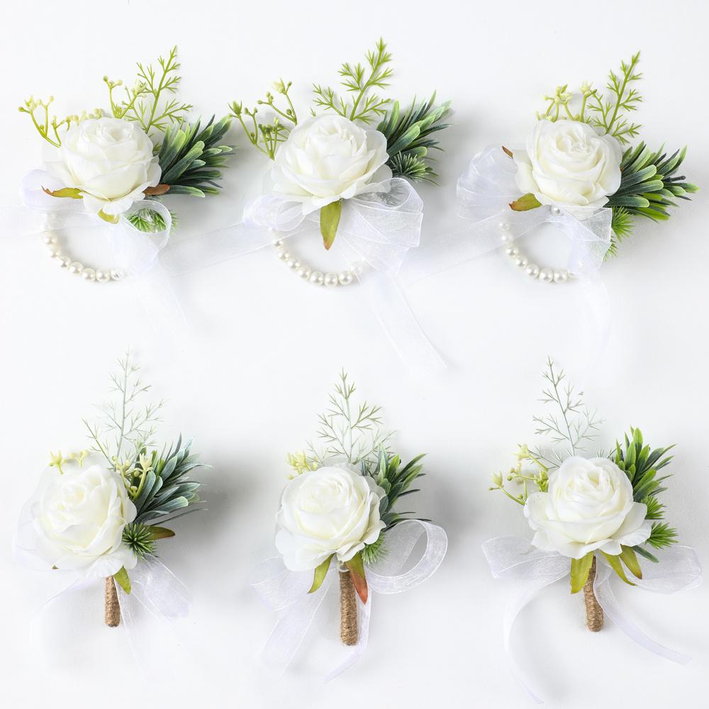 Wedding Chest Flower, Groom Bride Wedding Bridesmaid Wrist Flower, Wedding Accessory, Rose Ribbon Simulation Flower, Wreaths