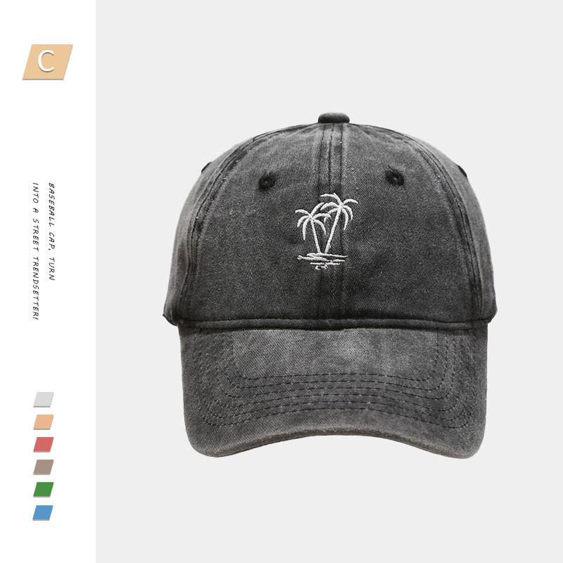 

Chic Washed Casual Cotton Baseball Cap With Eyecatching Palm Tree Embroidery For Wear Everyday StyleA