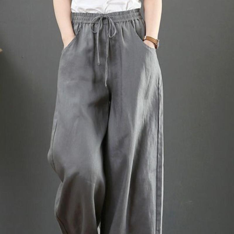 Autumn Thin Plus Size Loose Slim Drawstring Wide Leg Pants Elastic Waist Cotton Linen Versatile Long Pants for Women Trendy