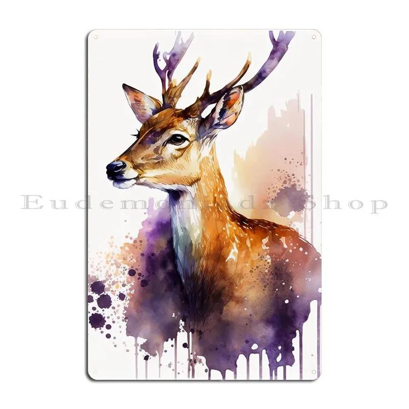 Watercolour Deer Metal Sign Cinema Plaques Home Club Design Tin Sign Poster 20X30CM