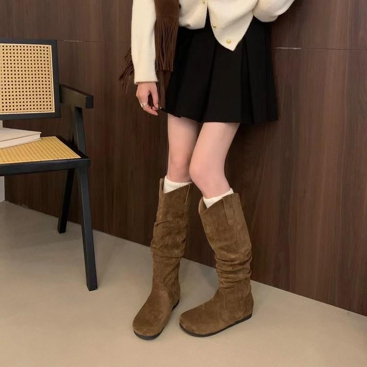 Mushroom glutinous waxy same inner height-increasing suede piling boots boots women's boots 2025 autumn and winter V-mouth thin boots